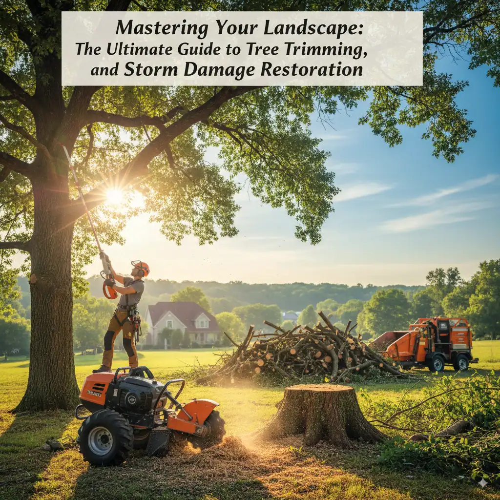 Tree trimming and storm damage restoration by professional arborists.